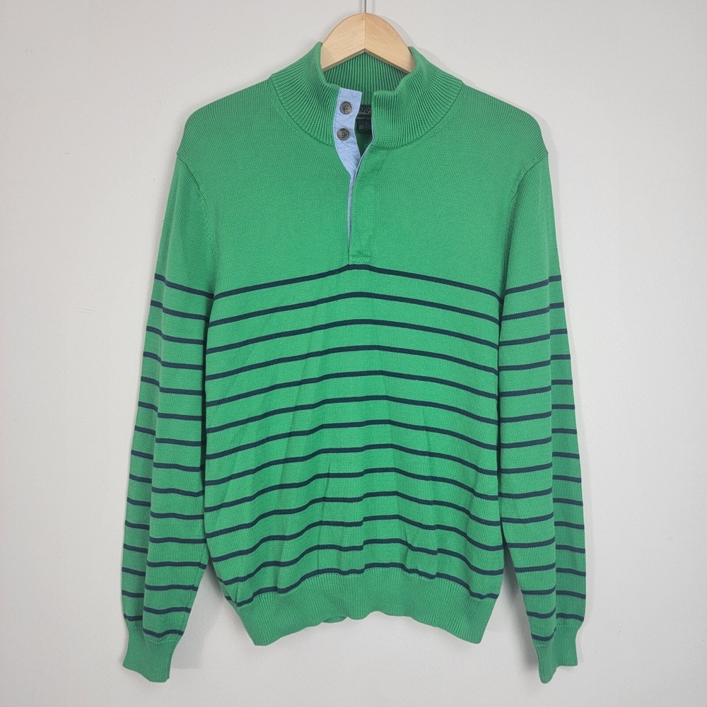 Brooks Brothers Men's Sweater Henley Button Long‎ Sleeve Striped Green Blue Sz L